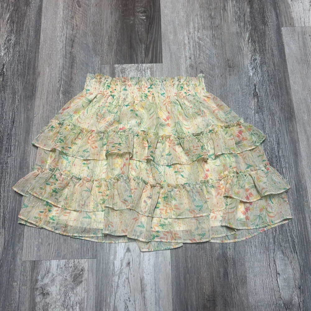 LC Lauren Conrad Floral Ruffle Lined Pull-on Skirt W/metallic Accent Size Large
